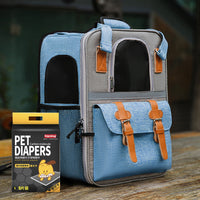HKM-5949757 Pet Carrier Backpack with Diaper and Vest Traction Options - Oxford Cloth, Green/Blue/Orange, 32x22x42cm