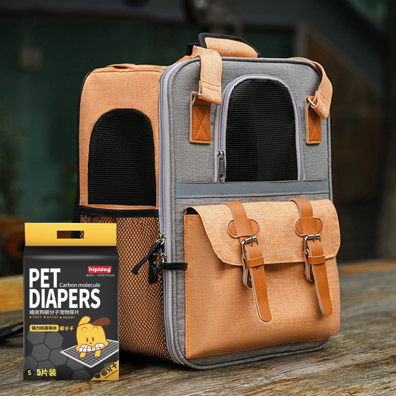 HKM-5949757 Pet Carrier Backpack with Diaper and Vest Traction Options - Oxford Cloth, Green/Blue/Orange, 32x22x42cm