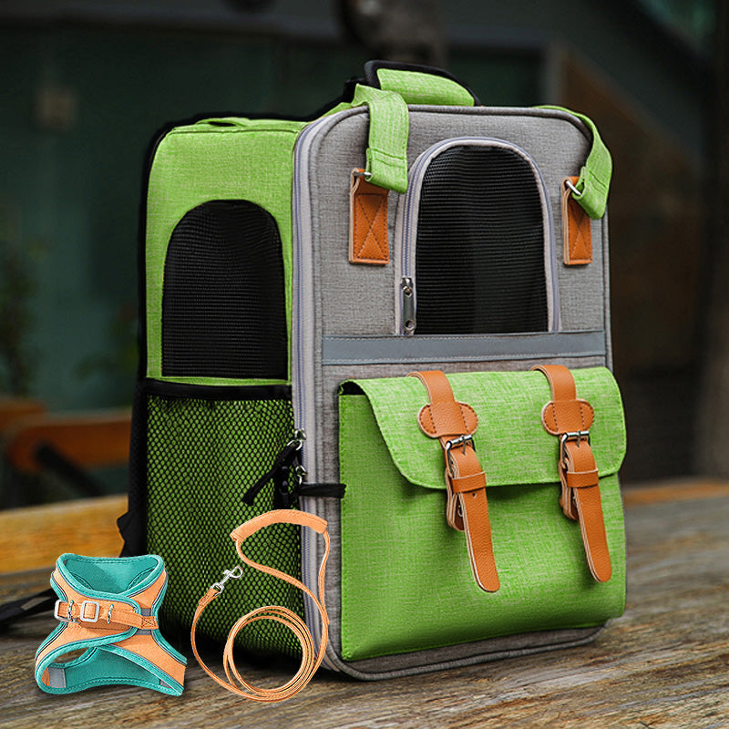 HKM-5949757 Pet Carrier Backpack with Diaper and Vest Traction Options - Oxford Cloth, Green/Blue/Orange, 32x22x42cm