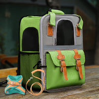 HKM-5949757 Pet Carrier Backpack with Diaper and Vest Traction Options - Oxford Cloth, Green/Blue/Orange, 32x22x42cm