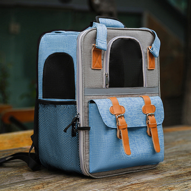 HKM-5949757 Pet Carrier Backpack with Diaper and Vest Traction Options - Oxford Cloth, Green/Blue/Orange, 32x22x42cm