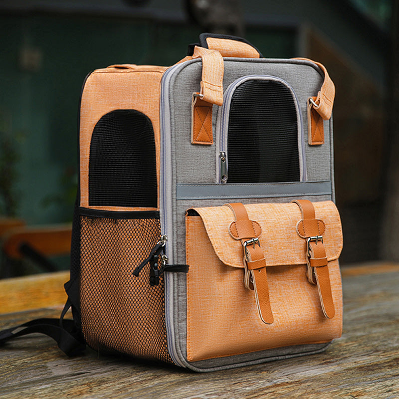 HKM-5949757 Pet Carrier Backpack with Diaper and Vest Traction Options - Oxford Cloth, Green/Blue/Orange, 32x22x42cm
