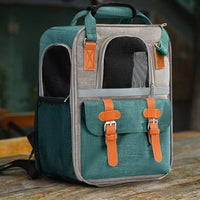 HKM-5949757 Pet Carrier Backpack with Diaper and Vest Traction Options - Oxford Cloth, Green/Blue/Orange, 32x22x42cm