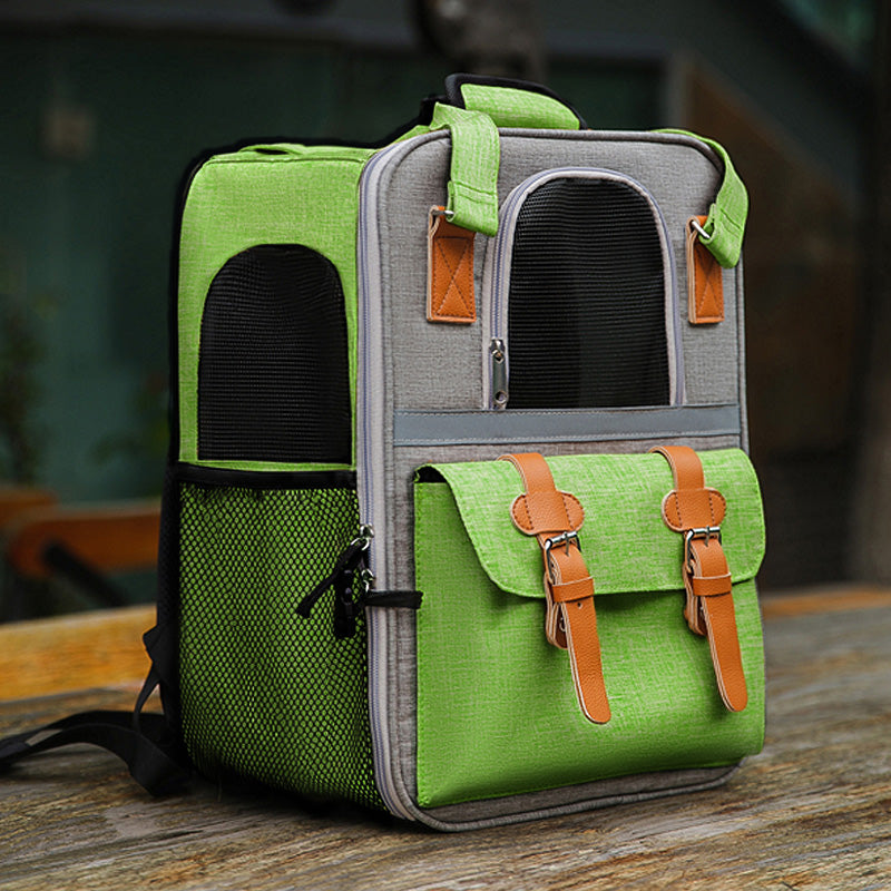 HKM-5949757 Pet Carrier Backpack with Diaper and Vest Traction Options - Oxford Cloth, Green/Blue/Orange, 32x22x42cm