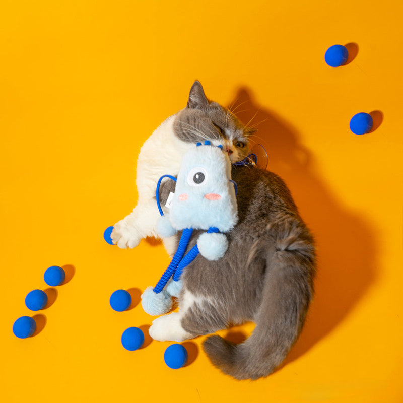 HKM-5950781 Telescopic Elastic Cat Toy with Mint Bell - Plush Ring for Playful Cats (30x30cm, 200g)