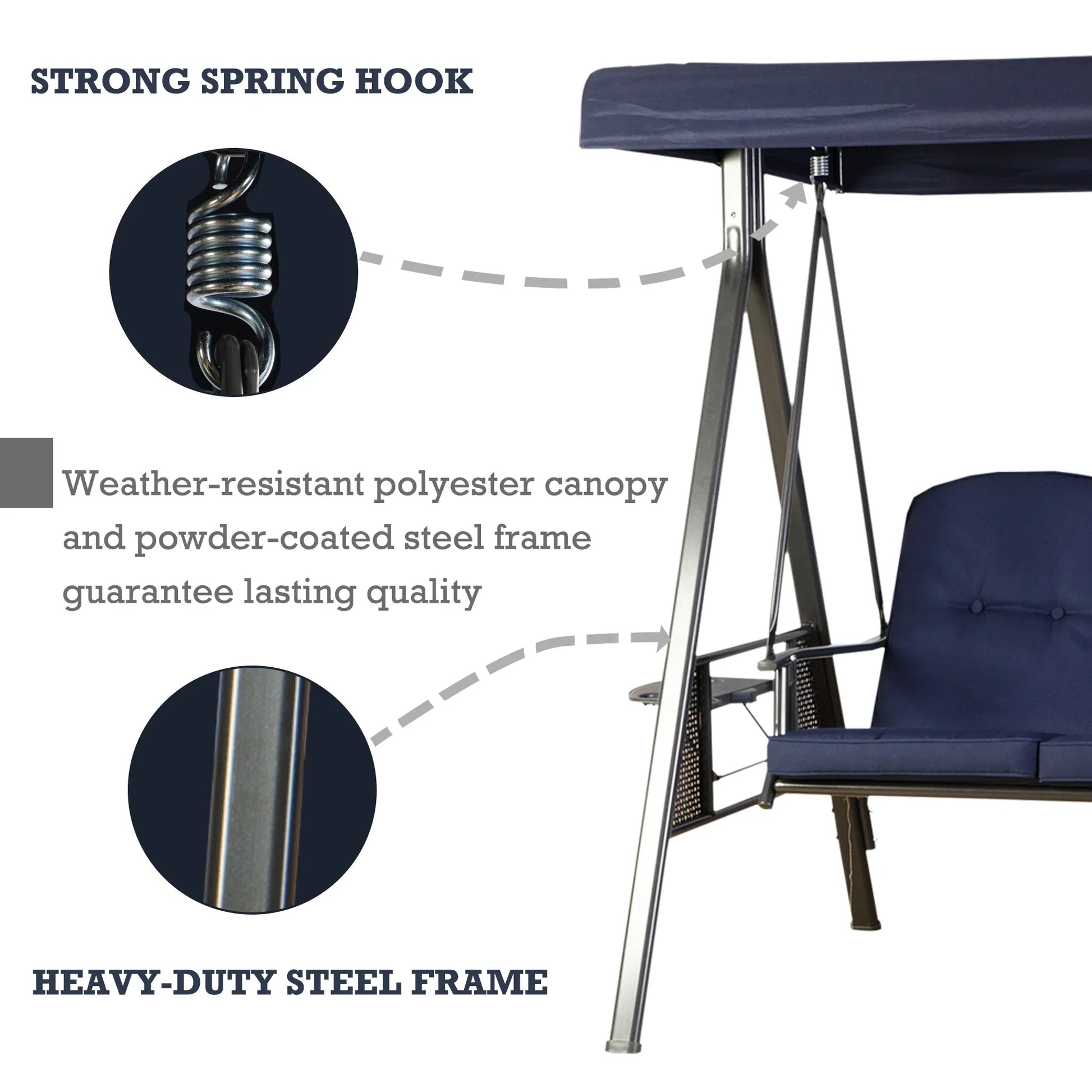 HKM-595091 Modern Hanging Swing Chair with Cushion and Iron Stand for Outdoor Spaces