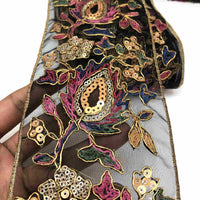 HKM-595155 Retro Ethnic Sequin Lace Embroidered Ribbon - Gold Strand Rope - 10 Yards