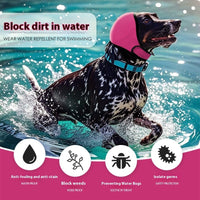 HKM-5952061 Waterproof Dog Head Cover with Earmuffs for Summer Swimming and Protection, Available in Gray and Rose Red