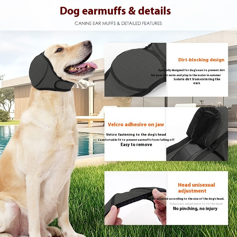 HKM-5952061 Waterproof Dog Head Cover with Earmuffs for Summer Swimming and Protection, Available in Gray and Rose Red
