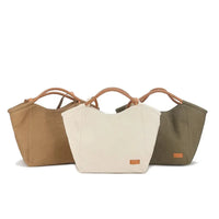 HKM-595283 Large Capacity Retro Canvas Shoulder Bag with Genuine Leather Accents