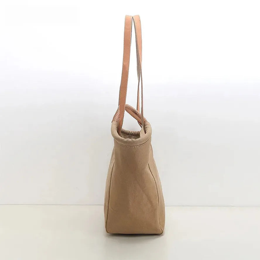 HKM-595283 Large Capacity Retro Canvas Shoulder Bag with Genuine Leather Accents