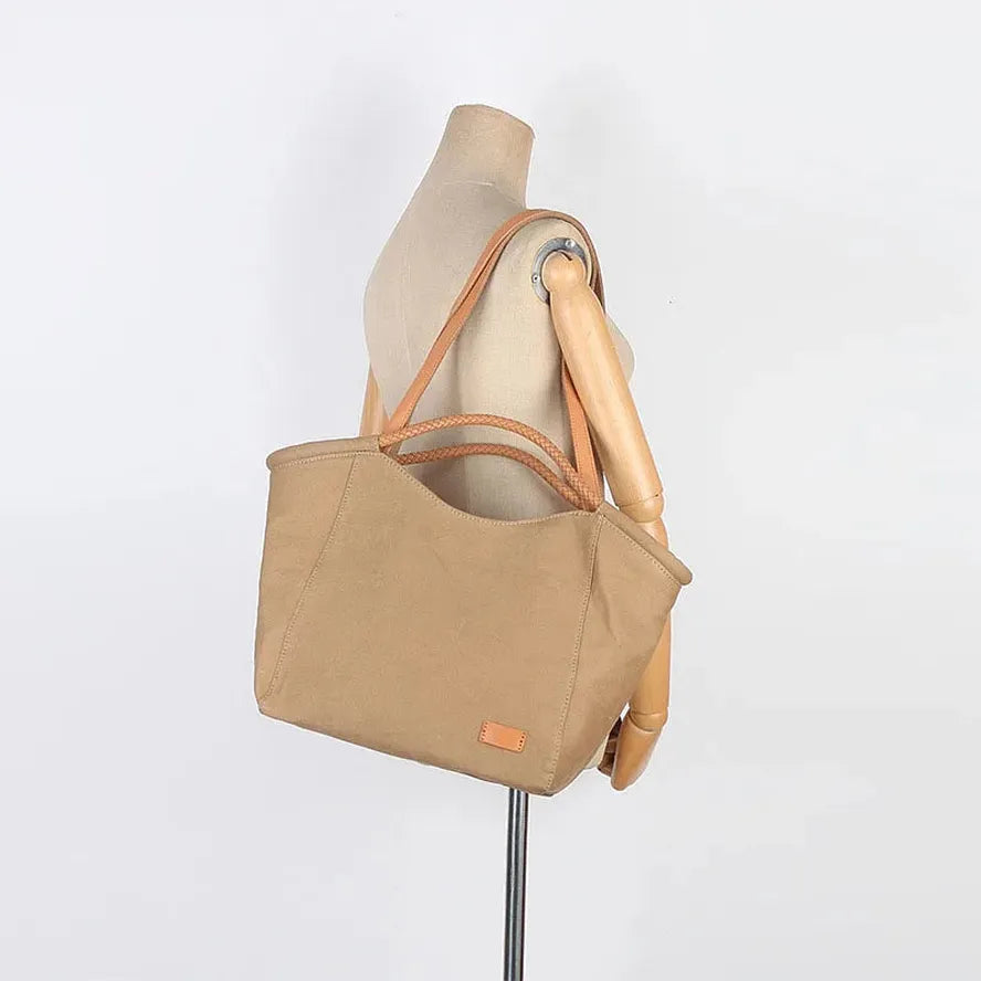 HKM-595283 Large Capacity Retro Canvas Shoulder Bag with Genuine Leather Accents