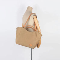 HKM-595283 Large Capacity Retro Canvas Shoulder Bag with Genuine Leather Accents