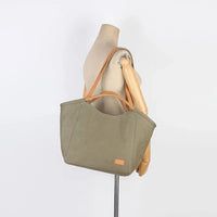 HKM-595283 Large Capacity Retro Canvas Shoulder Bag with Genuine Leather Accents