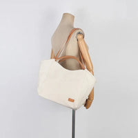 HKM-595283 Large Capacity Retro Canvas Shoulder Bag with Genuine Leather Accents