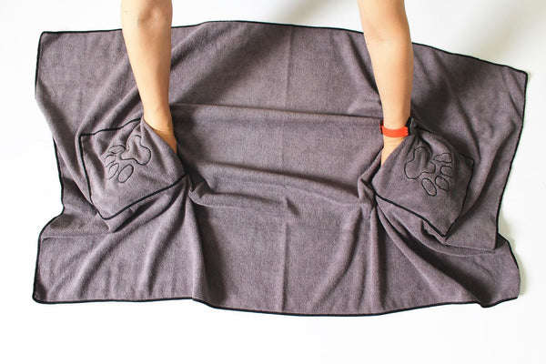 HKM-5952957 Absorbent Microfiber Pet Towel - Soft Cartoon Design, 50x100cm, Gray