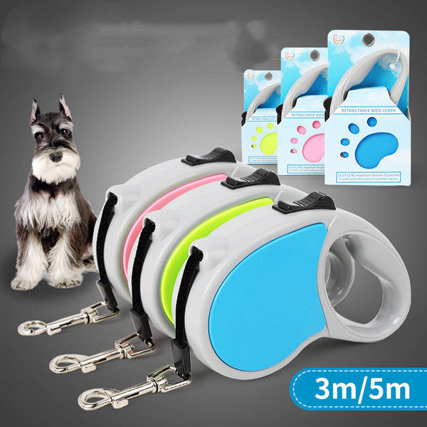 HKM-5953085 Telescopic Pet Leash - Two Color Options in Blue, Pink, and Fluorescent Green, 3m & 5m Lengths
