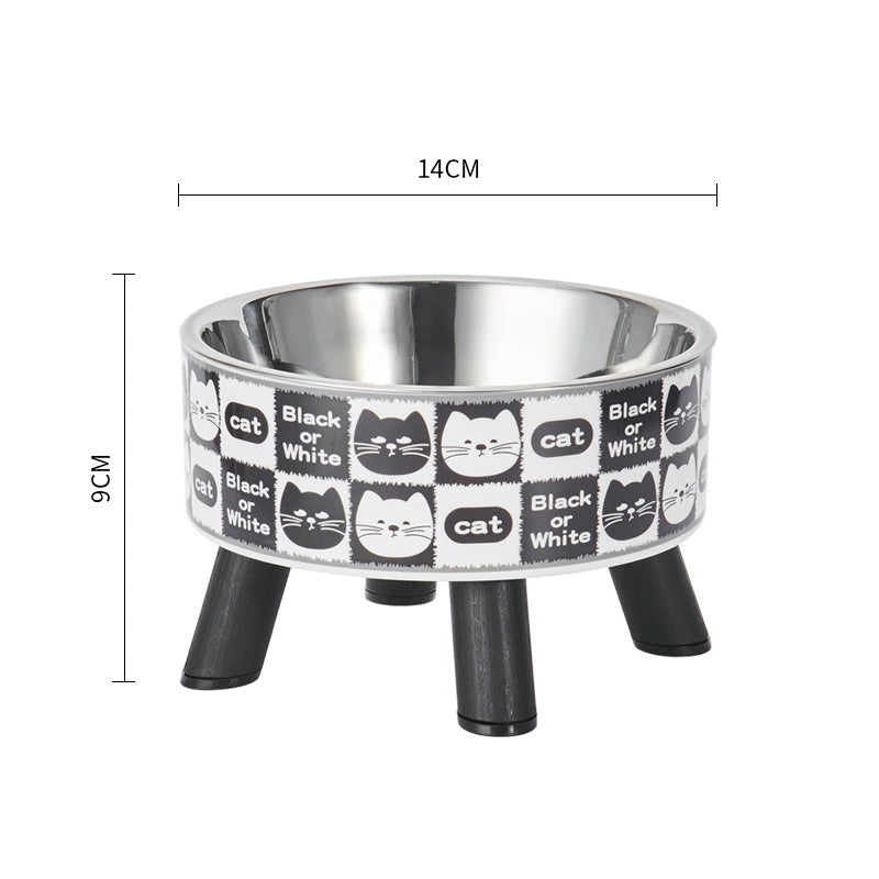 HKM-5953469 Anti-Tumble Cat Bowl with Neck Protection - Stainless Steel High Platform and Popcorn Design Options