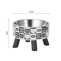 HKM-5953469 Anti-Tumble Cat Bowl with Neck Protection - Stainless Steel High Platform and Popcorn Design Options