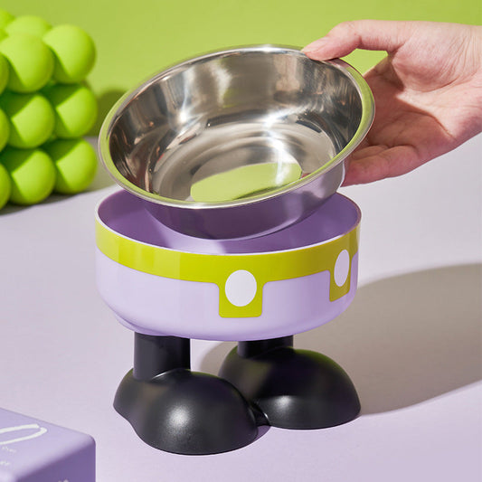 HKM-5953469 Anti-Tumble Cat Bowl with Neck Protection - Stainless Steel High Platform and Popcorn Design Options