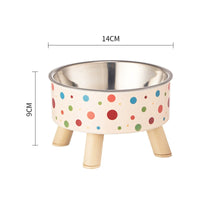 HKM-5953469 Anti-Tumble Cat Bowl with Neck Protection - Stainless Steel High Platform and Popcorn Design Options