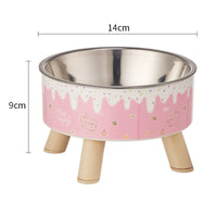HKM-5953469 Anti-Tumble Cat Bowl with Neck Protection - Stainless Steel High Platform and Popcorn Design Options