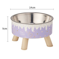 HKM-5953469 Anti-Tumble Cat Bowl with Neck Protection - Stainless Steel High Platform and Popcorn Design Options