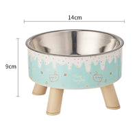HKM-5953469 Anti-Tumble Cat Bowl with Neck Protection - Stainless Steel High Platform and Popcorn Design Options