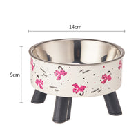 HKM-5953469 Anti-Tumble Cat Bowl with Neck Protection - Stainless Steel High Platform and Popcorn Design Options