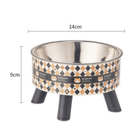 HKM-5953469 Anti-Tumble Cat Bowl with Neck Protection - Stainless Steel High Platform and Popcorn Design Options