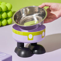 HKM-5953469 Anti-Tumble Cat Bowl with Neck Protection - Stainless Steel High Platform and Popcorn Design Options