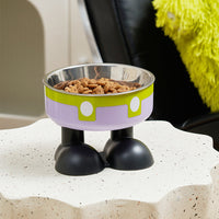 HKM-5953469 Anti-Tumble Cat Bowl with Neck Protection - Stainless Steel High Platform and Popcorn Design Options