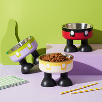 HKM-5953469 Anti-Tumble Cat Bowl with Neck Protection - Stainless Steel High Platform and Popcorn Design Options