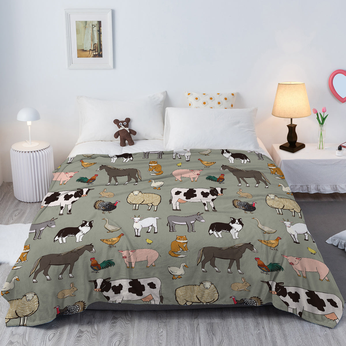 HKM-595539 Cozy Soft Flannel Velvet Animal Blanket - Perfect for Couch, Bed, Travel - Multiple Sizes Available