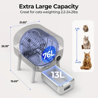 HKM-595667 Extra Large Self-Cleaning Cat Litter Box with Smart App Control and Odor-Free Design for Multiple Cats - 76L Capacity