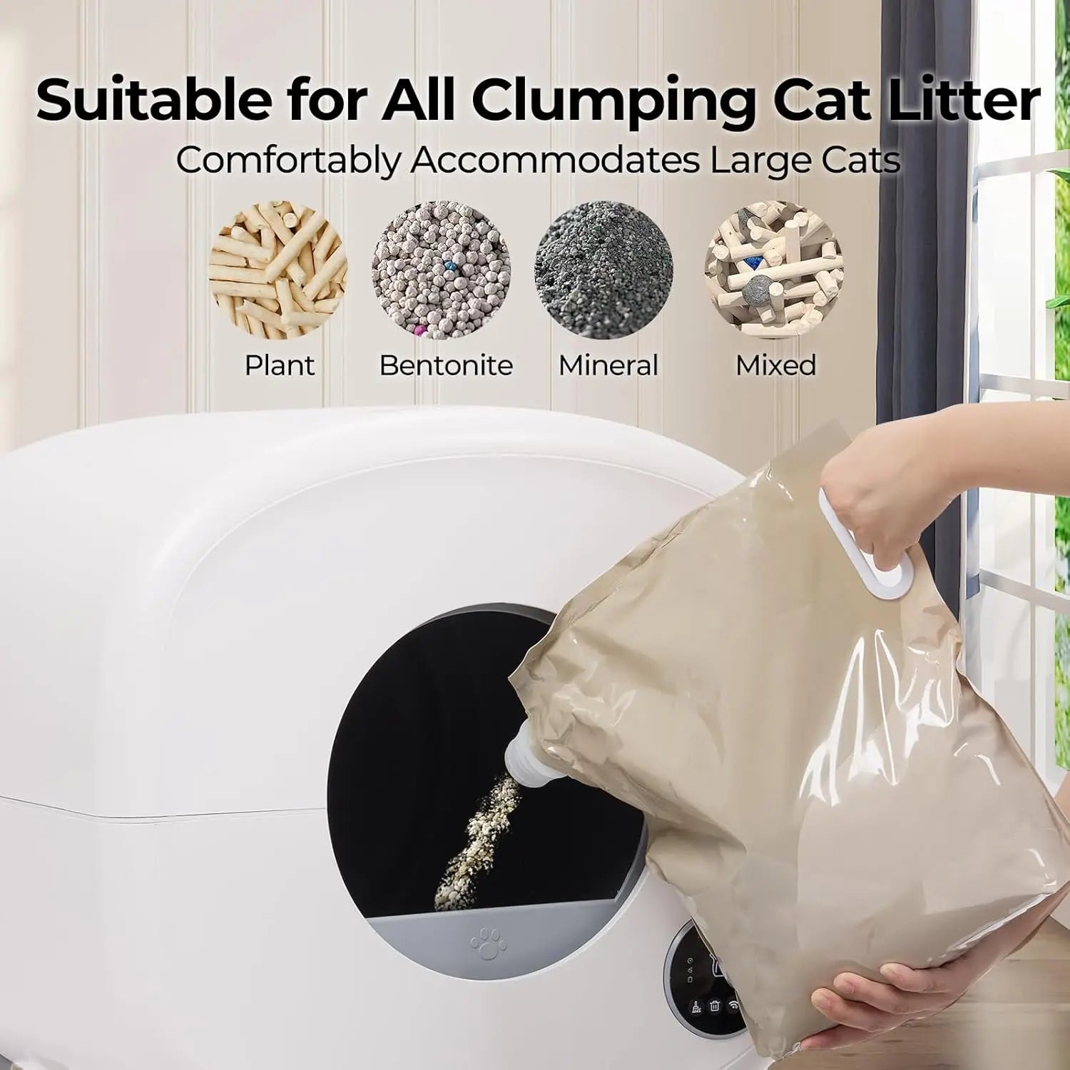 HKM-595667 Extra Large Self-Cleaning Cat Litter Box with Smart App Control and Odor-Free Design for Multiple Cats - 76L Capacity