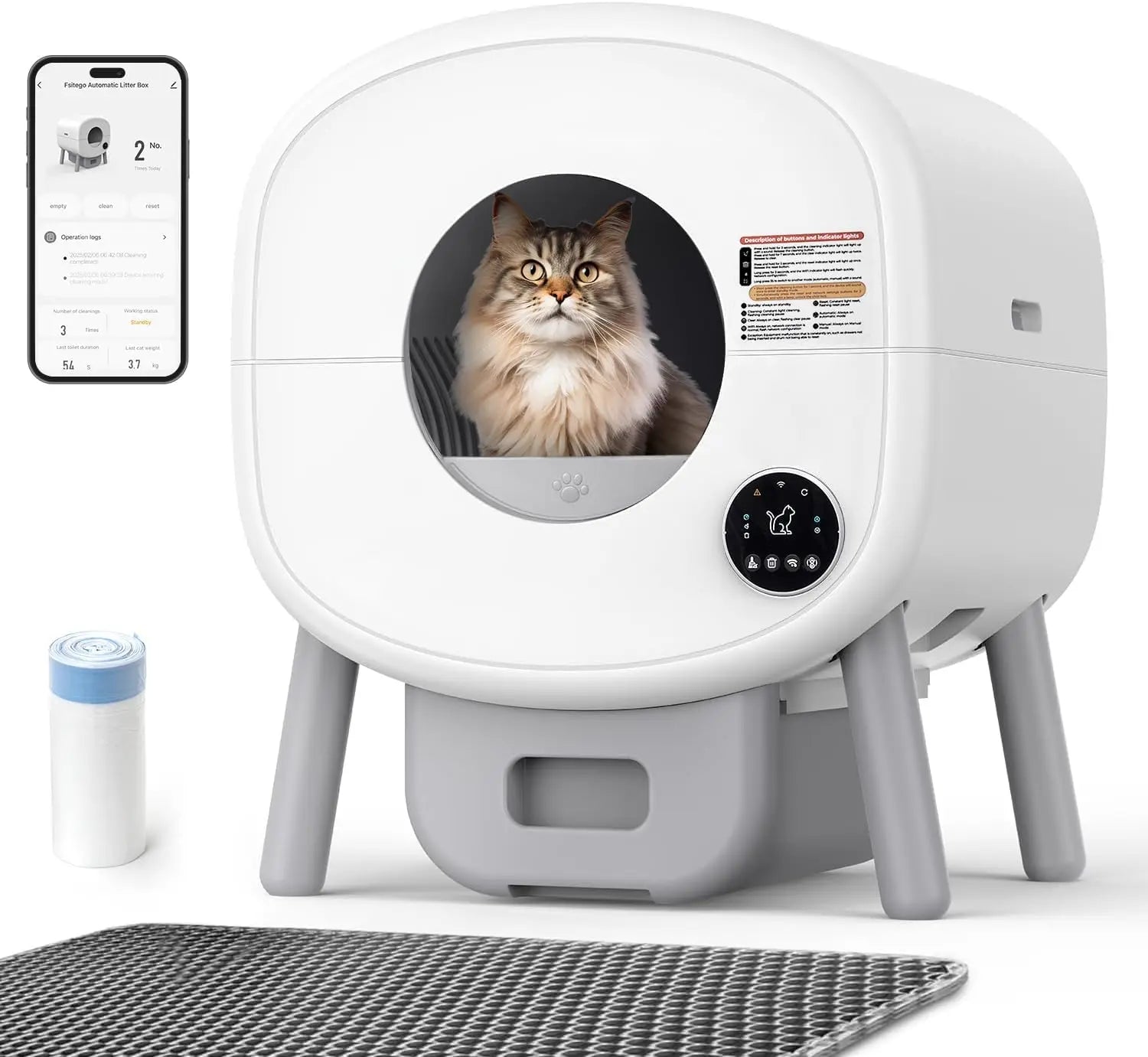 HKM-595667 Extra Large Self-Cleaning Cat Litter Box with Smart App Control and Odor-Free Design for Multiple Cats - 76L Capacity