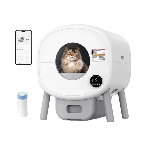 HKM-595667 Extra Large Self-Cleaning Cat Litter Box with Smart App Control and Odor-Free Design for Multiple Cats - 76L Capacity