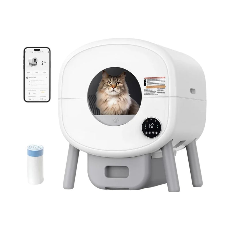 HKM-595667 Extra Large Self-Cleaning Cat Litter Box with Smart App Control and Odor-Free Design for Multiple Cats - 76L Capacity