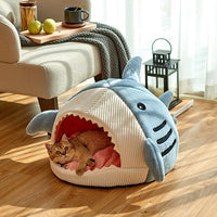 HKM-5957309 Cozy Shark-Shaped Pet Nest in Crystal Velvet for Winter Warmth