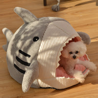HKM-5957309 Cozy Shark-Shaped Pet Nest in Crystal Velvet for Winter Warmth