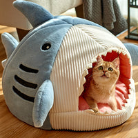 HKM-5957309 Cozy Shark-Shaped Pet Nest in Crystal Velvet for Winter Warmth