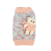 HKM-5957821 Teddy Bear Pocket Sweater for Small and Medium Dogs and Cats, Cozy Knit Pullover with Floral Yarn Design