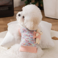 HKM-5957821 Teddy Bear Pocket Sweater for Small and Medium Dogs and Cats, Cozy Knit Pullover with Floral Yarn Design