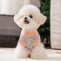 HKM-5957821 Teddy Bear Pocket Sweater for Small and Medium Dogs and Cats, Cozy Knit Pullover with Floral Yarn Design