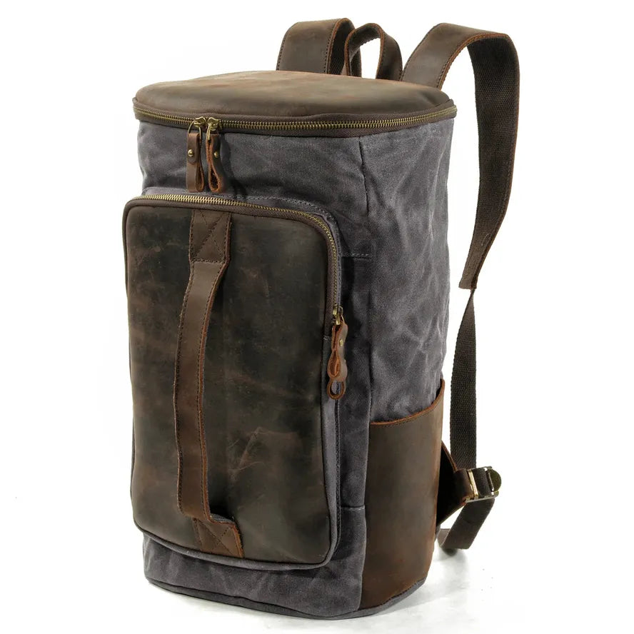 HKM-595795 Canvas Weekend Duffle Bag with Leather Trim for Men - 26x23x43cm
