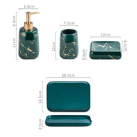 HKM-595795 Nordic Glossed Ceramic Bathroom Accessories Set in White and Gold Marble Design