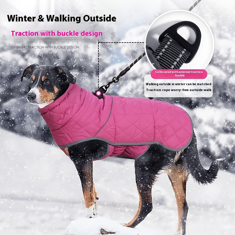 HKM-5958845 Lightweight Cold-Proof Cotton-Padded Dog Clothes in Rose Red and Dark Blue for Medium to XXL Sizes