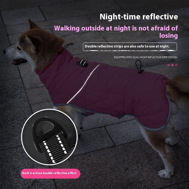 HKM-5958845 Lightweight Cold-Proof Cotton-Padded Dog Clothes in Rose Red and Dark Blue for Medium to XXL Sizes