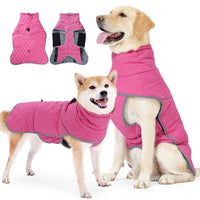 HKM-5958845 Lightweight Cold-Proof Cotton-Padded Dog Clothes in Rose Red and Dark Blue for Medium to XXL Sizes